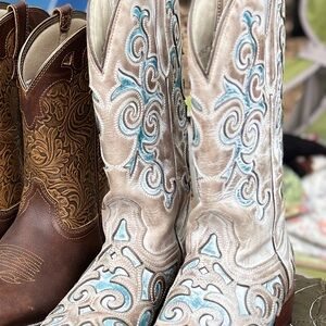 Embellished White & Turquoise Cowboy Boots
